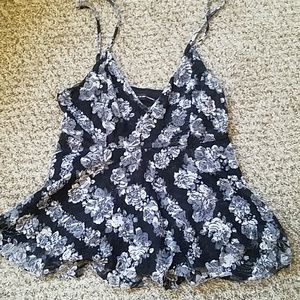 Black and White Rose Floral  Lace V Neck Cami